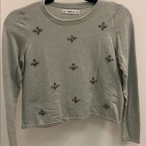 Zara Light Green Beaded Sweater